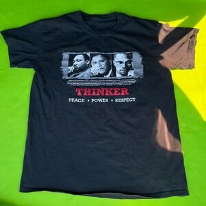 Medium Black Y2K Thinker Shirt Peace Power Respect MLK‎ Obama Malcolm X Mens Top